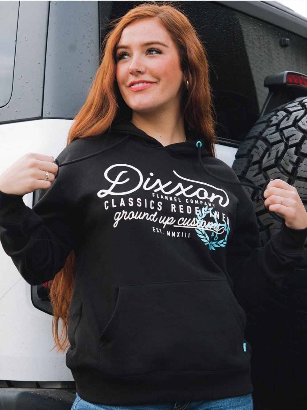 Dixxon Women’s Tiffany Ground Up Customs Hoodie Pullover  Black Aqua Blue